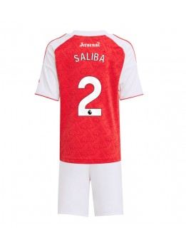 Arsenal William Saliba #2 Replika Hemmakläder Barn 2025-26 Kortärmad (+ byxor)